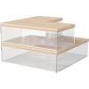 Martha Stewart Brody Plastic Storage Organizer Bins with Engineered Wood Lids for Home Office,-Kitchen, or-Bathroom, 3 Pack, 2-Small/1-Medium, Clear/White(Clear/Light Natural)