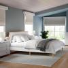 Martha Stewart Flynn Platform Bed with Headboard, Fabric Upholstered Inset Headboard and Base, Solid Wood Frame, No Box Spring Needed, Queen, Light Beech/Snow(King)