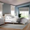 Martha Stewart Flynn Platform Bed with Headboard, Fabric Upholstered Inset Headboard and Base, Solid Wood Frame, No Box Spring Needed, Queen, Light Beech/Snow(Queen)