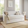 Martha Stewart Simone Twin Size Trundle Bed, Upholstered Daybed with Pull-Out Trundle, Space-Saving Design, Sturdy Wood Frame, No Box Spring Required, Off-White