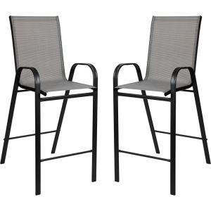 Flash Furniture 2 Pack Brazos Series Brown Outdoor Barstool with Flex Comfort Material and Metal Frame(Grey)