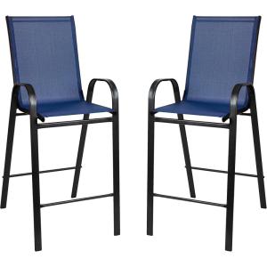 Flash Furniture 2 Pack Brazos Series Brown Outdoor Barstool with Flex Comfort Material and Metal Frame(Navy)
