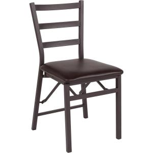 Flash Furniture 2 Pack HERCULES Series Brown Folding Ladder Back Metal Chair with Brown Vinyl Seat(1 Pack)