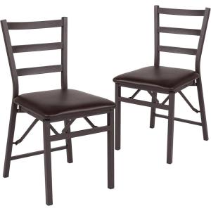 Flash Furniture 2 Pack HERCULES Series Brown Folding Ladder Back Metal Chair with Brown Vinyl Seat(Set of 2)