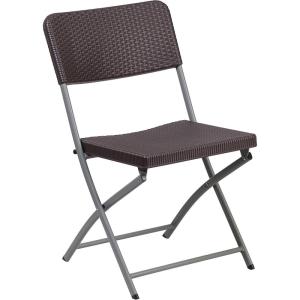 Flash Furniture 2 Pack HERCULES Series Brown Rattan Plastic Folding Chair with Gray Frame(1 Pack)