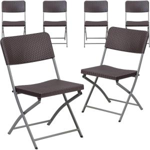 Flash Furniture 2 Pack HERCULES Series Brown Rattan Plastic Folding Chair with Gray Frame(Set of 6)