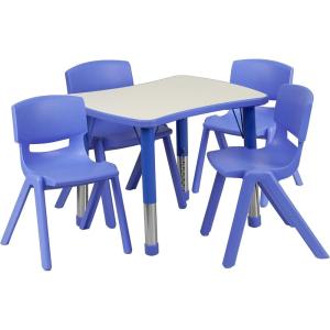 Flash Furniture 21.875”W x 26.625”L Rectangular Red Plastic Height Adjustable Activity Table Set with 4 Chairs(Blue)