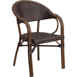 Flash Furniture 3 Pack Milano Series Bark Brown Rattan Restaurant Patio Chair with Bamboo-Aluminum Frame(Dark Brown Rattan/Red Bamboo-aluminum Frame)