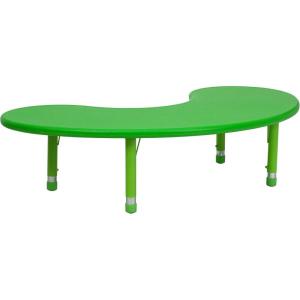 Flash Furniture 35”W x 65”L Half-Moon Blue Plastic Height Adjustable Activity Table(Green)