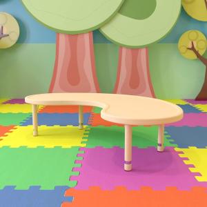 Flash Furniture 35”W x 65”L Half-Moon Blue Plastic Height Adjustable Activity Table(Natural)