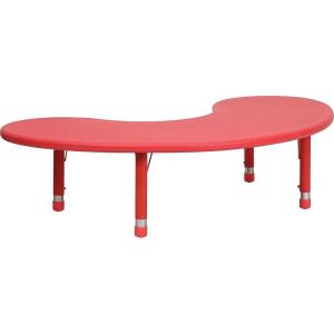 Flash Furniture 35”W x 65”L Half-Moon Blue Plastic Height Adjustable Activity Table(Red)