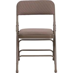 Flash Furniture 4 Pack HERCULES Series Curved Triple Braced & Double Hinged Gray Vinyl Metal Folding Chair(Beige Fabric/Beige Frame)