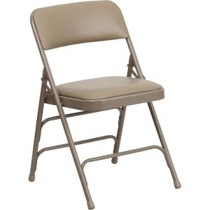 Flash Furniture 4 Pack HERCULES Series Curved Triple Braced & Double Hinged Gray Vinyl Metal Folding Chair(Beige Vinyl/Beige Frame)