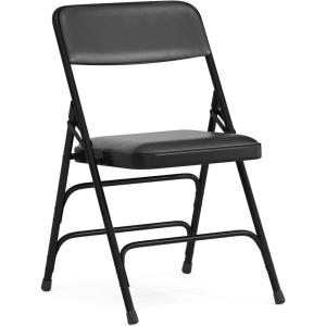 Flash Furniture 4 Pack HERCULES Series Curved Triple Braced & Double Hinged Gray Vinyl Metal Folding Chair(Black Vinyl/Black Frame)