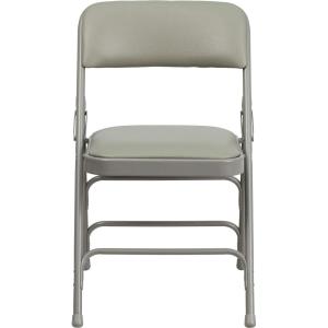 Flash Furniture 4 Pack HERCULES Series Curved Triple Braced & Double Hinged Gray Vinyl Metal Folding Chair(Gray Vinyl/Gray Frame)
