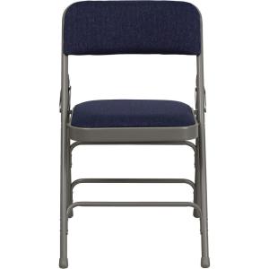 Flash Furniture 4 Pack HERCULES Series Curved Triple Braced & Double Hinged Gray Vinyl Metal Folding Chair(Navy Fabric/Gray Frame)
