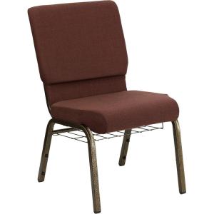 Flash Furniture 4 Pk. HERCULES Series 18.5”W Church Chair in Black Patterned Fabric with Cup Book Rack – Silver Vein Frame(Brown Fabric/Gold Vein Frame)