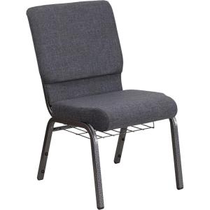 Flash Furniture 4 Pk. HERCULES Series 18.5”W Church Chair in Black Patterned Fabric with Cup Book Rack – Silver Vein Frame(Dark Gray Fabric/Silver Vein Frame)