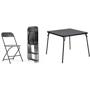 Flash Furniture 4 Plastic Folding Chairs 650-lb. Capacity and Folding Card Table for 4 Players(Chair+ Card Table)