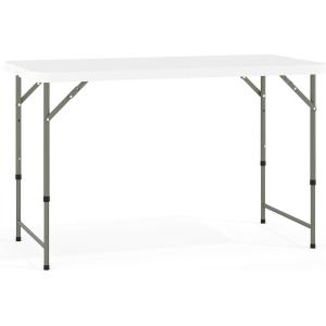 Flash Furniture 4′ Rectangular Plastic Folding Event Table with Adjustable Legs and Carrying Handle, Bi-Fold Portable Banquet Table for Indoor/Outdoor Events, White