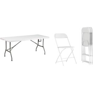 Flash Furniture 6-Foot Plastic Folding Table and 4 Pack Plastic Folding Chairs 650LB Capacity