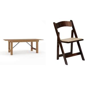 Flash Furniture 7′ x 40″ Rustic Solid Pine Folding Farm Table and 4 Fruitwood Wood Folding Chairs with Vinyl Padded Seats