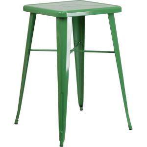 Flash Furniture Aaron Commercial Grade 23.75″ Square White Metal Indoor-Outdoor Bar Height Table(Green)