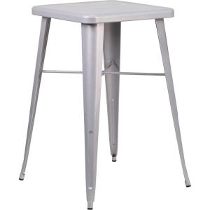 Flash Furniture Aaron Commercial Grade 23.75″ Square White Metal Indoor-Outdoor Bar Height Table(Silver)