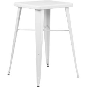 Flash Furniture Aaron Commercial Grade 23.75″ Square White Metal Indoor-Outdoor Bar Height Table(White)