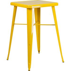 Flash Furniture Aaron Commercial Grade 23.75″ Square White Metal Indoor-Outdoor Bar Height Table(Yellow)