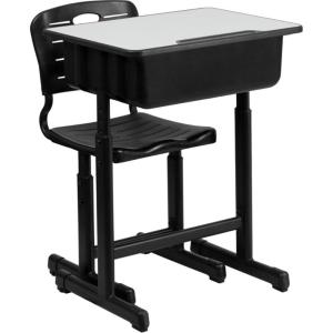 Flash Furniture Adjustable Student Desk and Chair Set for Classrooms or Remote Learning, Adjustable School Desk with Chair and Book Box, Gray/Black(Set of 1)