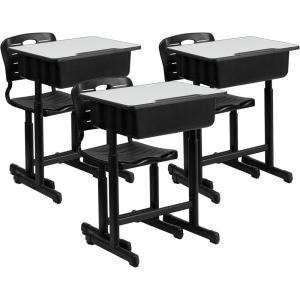 Flash Furniture Adjustable Student Desk and Chair Set for Classrooms or Remote Learning, Adjustable School Desk with Chair and Book Box, Gray/Black(Set of 3)