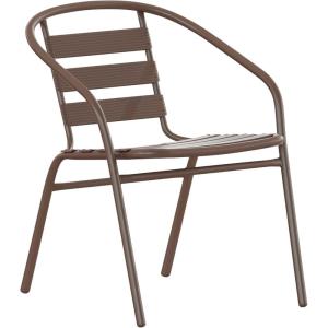 Flash Furniture Aluminum Slat Back Stacking Outdoor Restaurant Chairs, Modern Stackable Patio Chairs for Restaurants, Set of 4, Black(Bronze)
