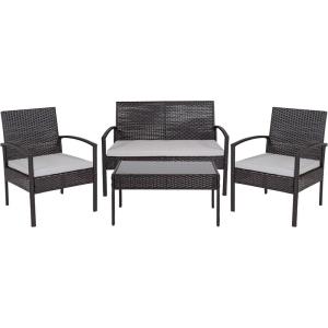 Flash Furniture Aransas Series 4 Piece Brown Patio Set with Steel Frame and Beige Cushions(Black)