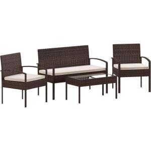 Flash Furniture Aransas Series 4 Piece Brown Patio Set with Steel Frame and Beige Cushions(Brown/Beige)
