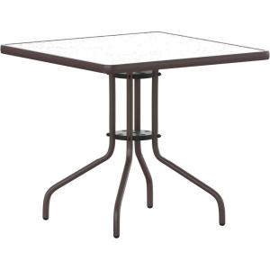 Flash Furniture Barker 23.5″ Square Indoor/Outdoor Tempered Glass Patio Side Table, Outdoor Patio Table for Commercial or Residential Use, Clear/Black(Clear/Bronze)