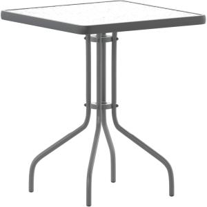 Flash Furniture Barker 23.5″ Square Indoor/Outdoor Tempered Glass Patio Side Table, Outdoor Patio Table for Commercial or Residential Use, Clear/Black(Clear Top/Silver Frame)