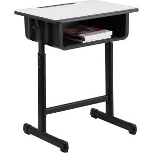 Flash Furniture Billie Open Front Student Desk for Classrooms or Remote Learning, Height Adjust School Desk with Book Box and Bag Hooks, Black/Gray(Set of 1)