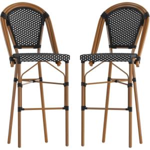 Flash Furniture Bordeaux Commercial Grade Bistro Bar Height Stool, Stackable Indoor/Outdoor Dining Stool, 30″ High, Black/White and Natural Finish(Black & White/Natural Frame)