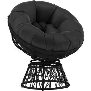 Flash Furniture Bowie Comfort Series Brown Swivel Patio Chair with Beige Cushion(Black)
