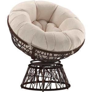 Flash Furniture Bowie Comfort Series Brown Swivel Patio Chair with Beige Cushion(Brown/Beige)