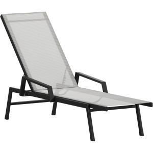 Flash Furniture Brazos Adjustable Chaise Lounge Chair with Arms, All-Weather Outdoor Five-Position Recliner, Black/Brown(Gray/Black)