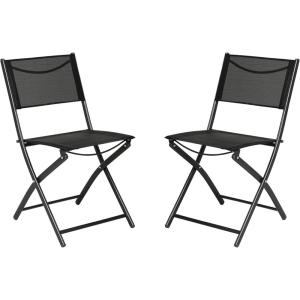 Flash Furniture Brazos Commercial Indoor-Outdoor Folding Chairs, Flex Comfort Backs/Seats, Metal Frames, Portable Lightweight Foldable Design, Set of 2, Navy/Black(Black)