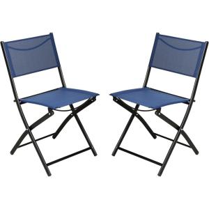 Flash Furniture Brazos Commercial Indoor-Outdoor Folding Chairs, Flex Comfort Backs/Seats, Metal Frames, Portable Lightweight Foldable Design, Set of 2, Navy/Black(Navy)
