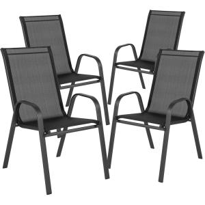 Flash Furniture Brazos Series Red Outdoor Stack Chair with Flex Comfort Material and Metal Frame, Set of 4(Black)