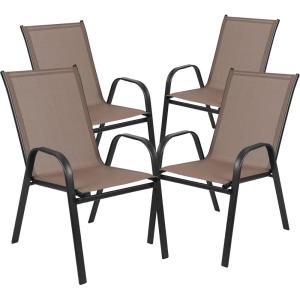 Flash Furniture Brazos Series Red Outdoor Stack Chair with Flex Comfort Material and Metal Frame, Set of 4(Brown)