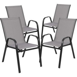 Flash Furniture Brazos Series Red Outdoor Stack Chair with Flex Comfort Material and Metal Frame, Set of 4(Grey)
