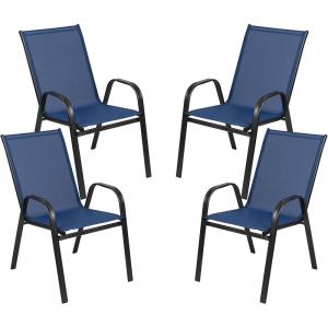 Flash Furniture Brazos Series Red Outdoor Stack Chair with Flex Comfort Material and Metal Frame, Set of 4(Navy)