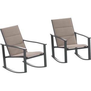 Flash Furniture Brazos Set of 2 Gray Outdoor Rocking Chairs with Flex Comfort Material and Black Metal Frame,Gray/Black(Brown)