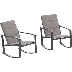 Flash Furniture Brazos Set of 2 Gray Outdoor Rocking Chairs with Flex Comfort Material and Black Metal Frame,Gray/Black(Grey)